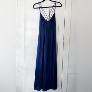 Vanity Fair | Rare 70s Vintage Maxi V-Neck Slip Dress in Deep Royal Blue